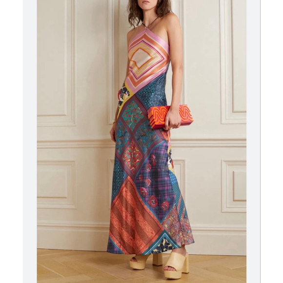 Staud Cubism Rare Bohemian Halter Maxi Satin Slip Dress - Picture 10 of 12